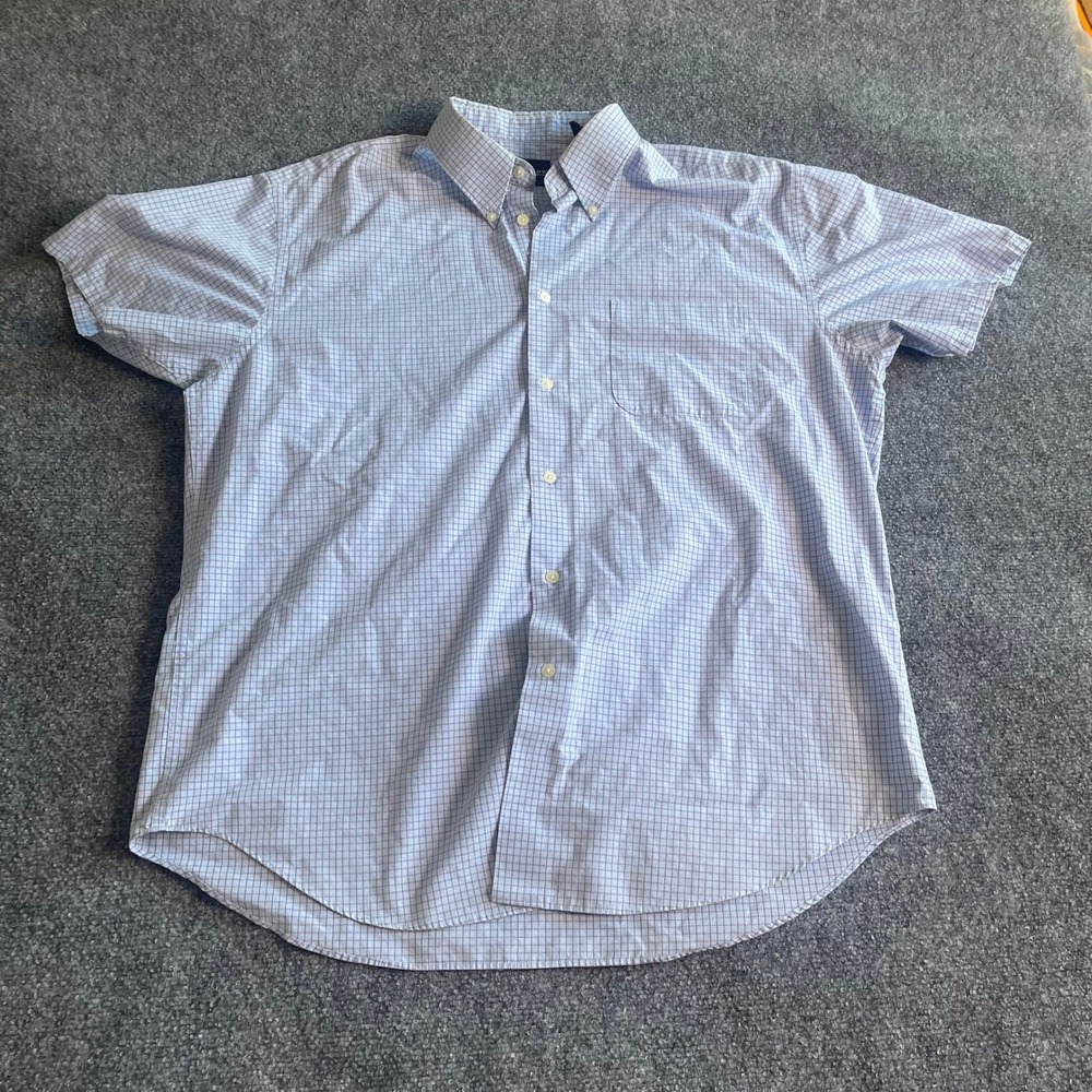 Slates Dockers Mens XL Short Sleeve Button Down Shirt Blue White Micro Check